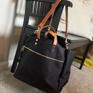 Black Tote Bag with Tan Leather Handles